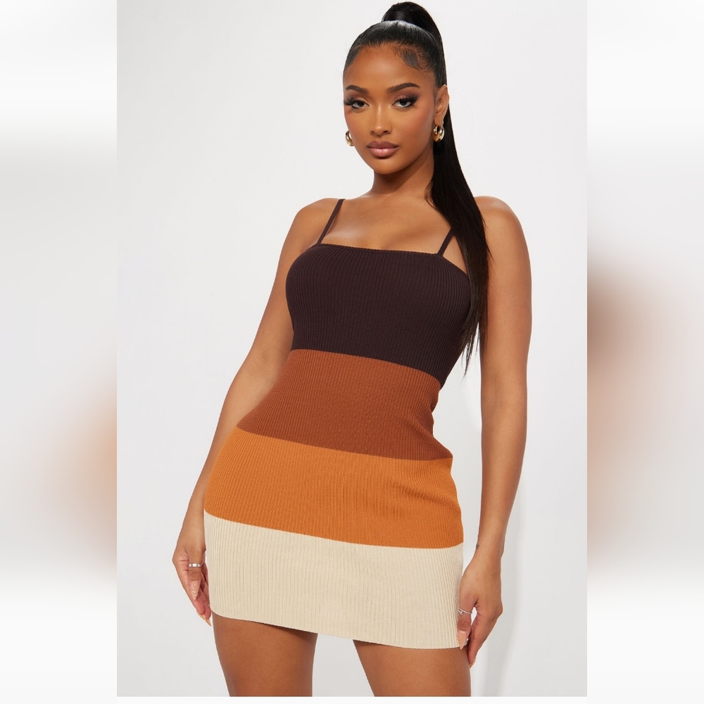 Knit Mini Dress Brown Combo